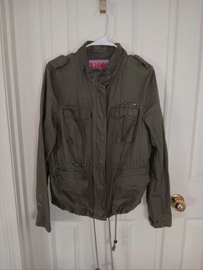 Free People Olive Utility Field Jacket with Stud Details